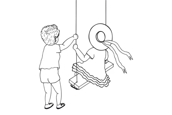 Boy Girl Rolls Swing Eps10 Vector Stock Illustration — Stock Vector