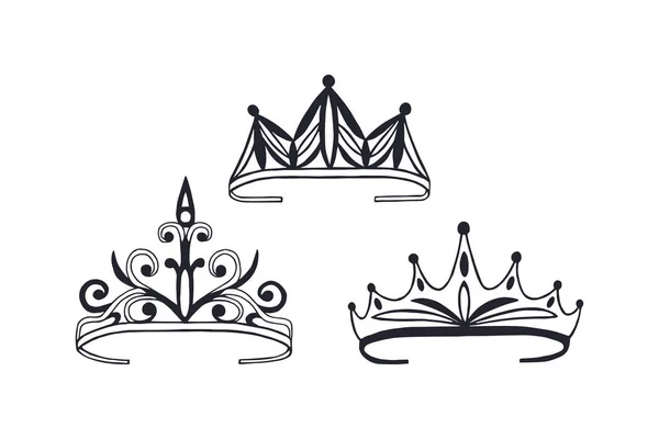 Set Tiaras Crowns Vector Stock Illustration Eps Hand Drawing Stock Vector