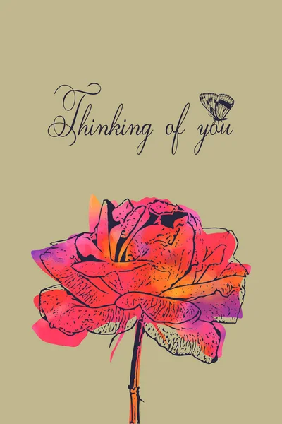 Penser Toi Carte Rose Des Fleurs — Image vectorielle