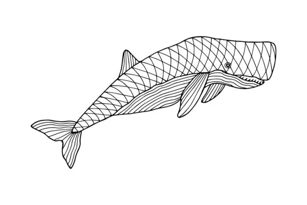 Stor Kontur Fisk Isolerad Vit Bakgrund — Stock vektor