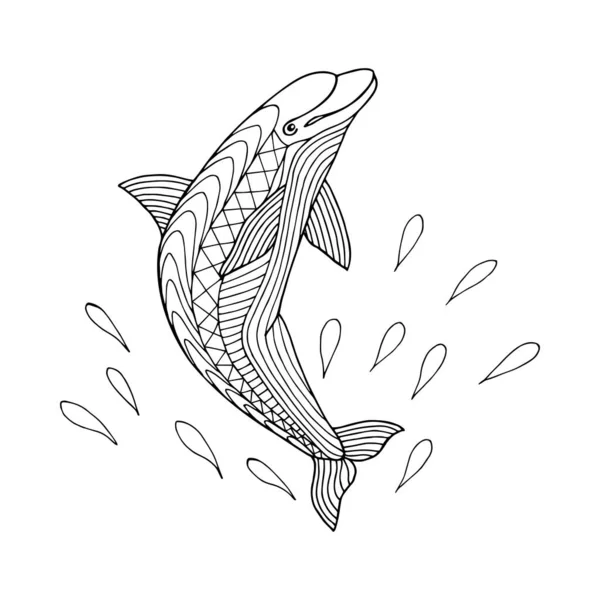 Grande Contorno Pesce Isolato Sfondo Bianco — Vettoriale Stock
