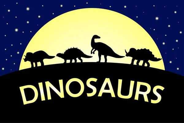 Cartaz Com Dinossauros Lua Cheia — Vetor de Stock