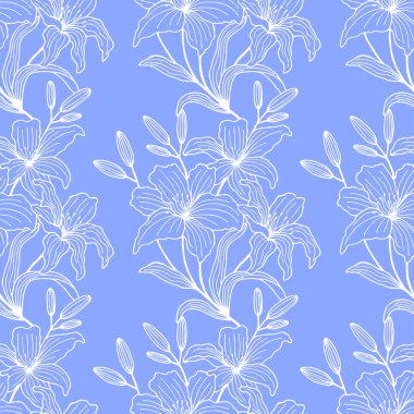 Lily 'nin çiçekleri kusursuz desen. Vektör illüstrasyonu E10