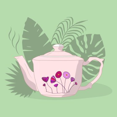 Çay demlemek için çaydanlık. Farklı renkler. eps10 vektör stok illüstrasyonu.