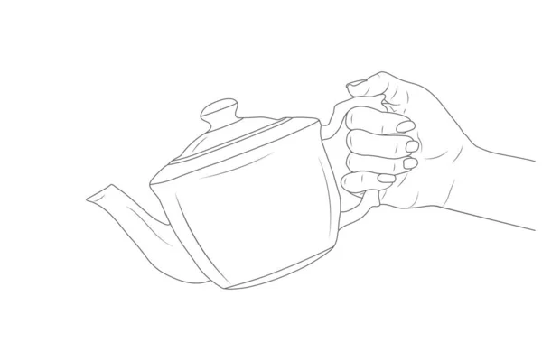 Die Weibliche Hand Hält Einen Wasserkocher Eps10 Vektor Stock Illustration — Stockvektor