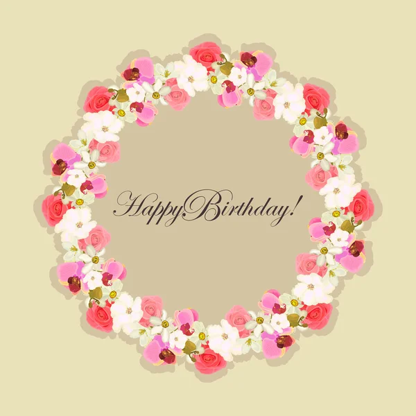 Happy Birthday Card Flowers — Stock Vector