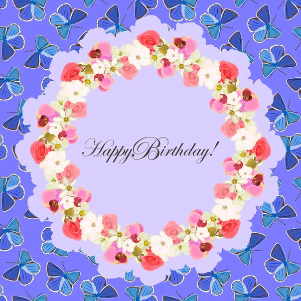 Happy Birthday Card Flowers — Stock Vector