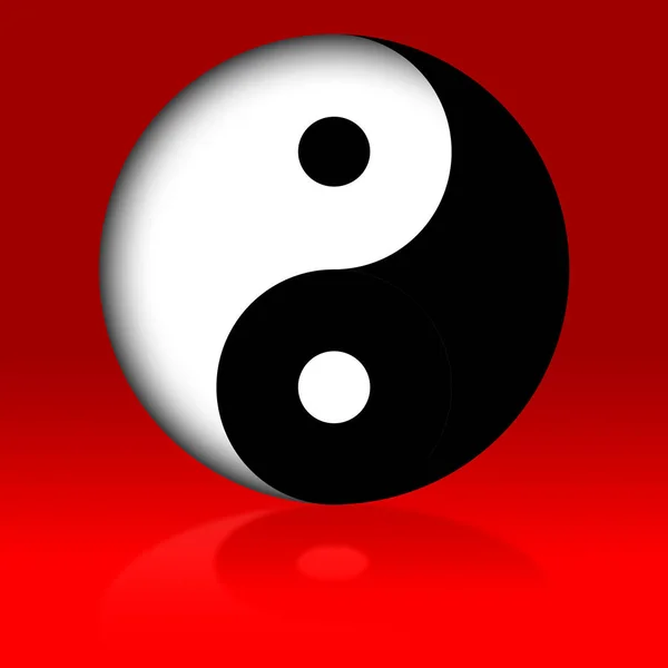 yin yang on a red background. black white symbol