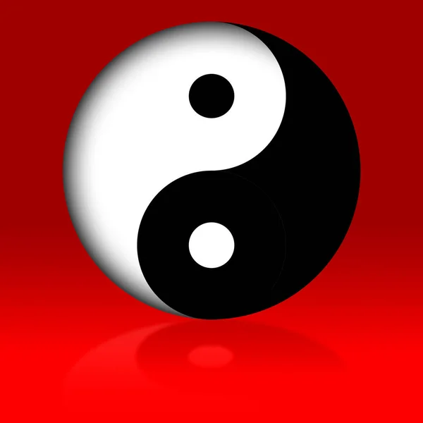 Yin yang on a red background. black white symbol — Stock Photo, Image