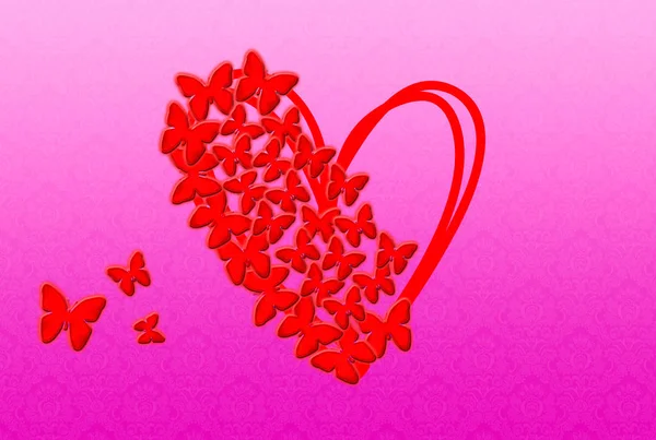 Pillangókkal teli szív. Valentin-nap illusztrációja — Stock Fotó