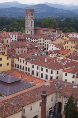 Lucca, Toskana, İtalya'nın Guinigi kuleden havadan görünümü