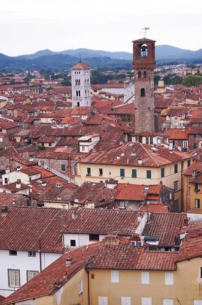 Letecký pohled od Guinigi Tower Lucca, Toskánsko, Itálie — Stock fotografie