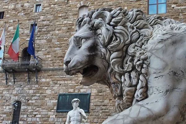 Löwe der Impfung, Loggia dei lanzi, Platz der Signoria, Florenz — Stockfoto