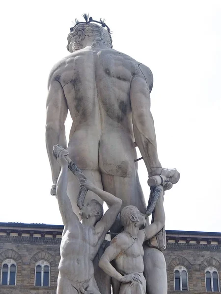 Statua Fontana Del Nettuno Vista Dietro Firenze Toscana Italia — Foto Stock