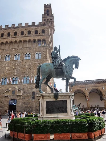 Firenze Gennaio 2015 Statua Equestre Cosimo Dei Medici Piazza Signoria — Foto Stock