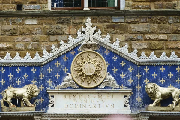 Fronton Bij Ingang Van Palazzo Vecchio Florence Italië — Stockfoto