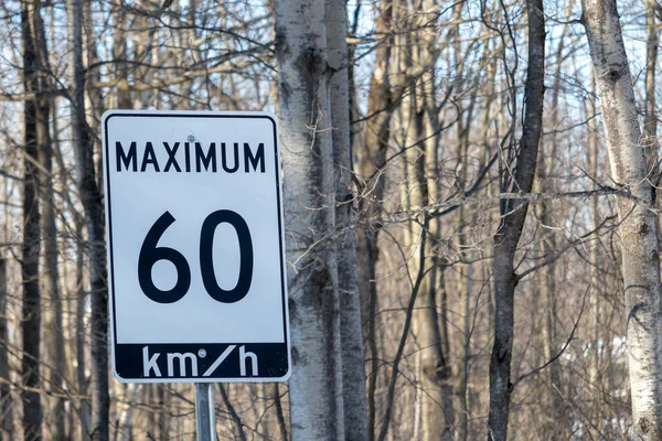 加拿大安大略省的一个限速路标张贴的最高时速为60公里 即每小时60公里 — 图库照片