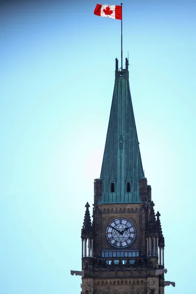 Upper Portion Peace Tower Clock Tower Attached Centre Block Canadian — Stock Photo, Image