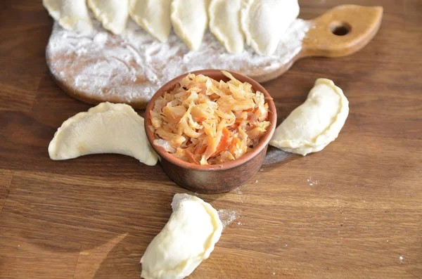 Comida Casera Tablero Hay Albóndigas Frescas Con Repollo — Foto de Stock