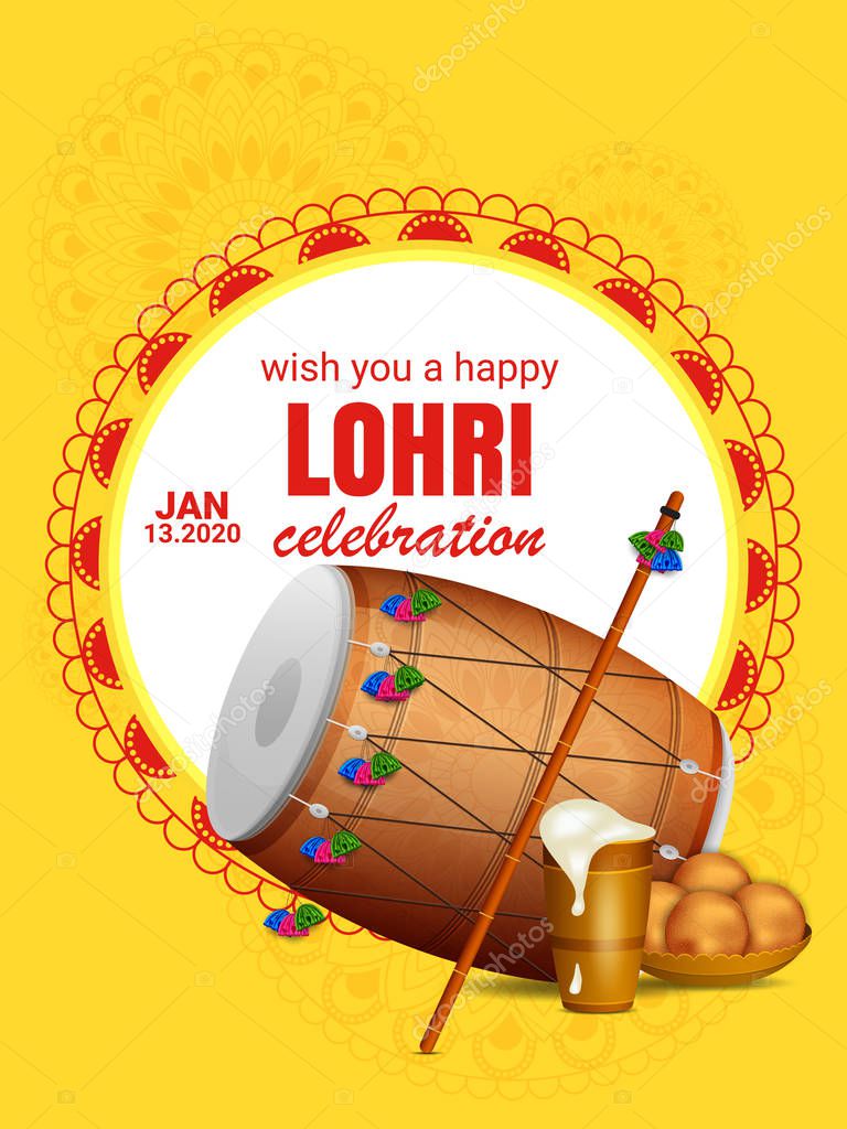 illustration of Happy Lohri holiday background for Punjabi festival. party with festival background ,decoration and elements