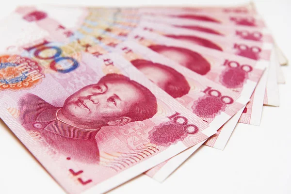 Ułożone Chiny 100 Renminbi Bonów Zbliżenie — Zdjęcie stockowe