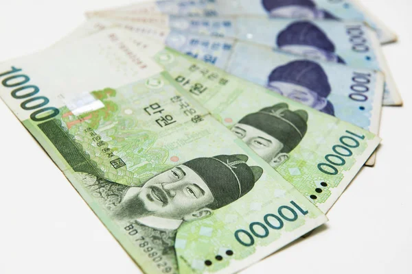 Stacked of South Korea won money bills,close up
