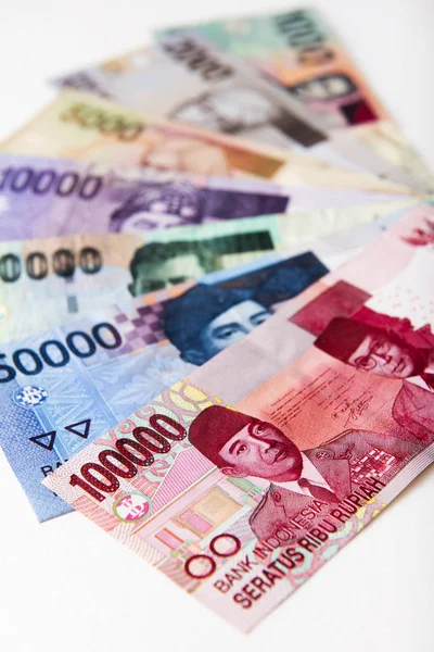 Bunte Indonesische Banknoten Auf Hintergrund Gestapelt — Stockfoto