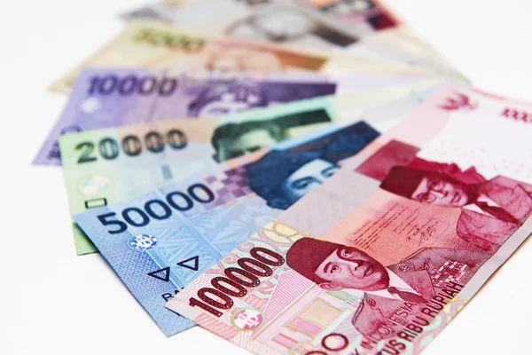 Bunte Indonesische Banknoten Auf Hintergrund Gestapelt — Stockfoto