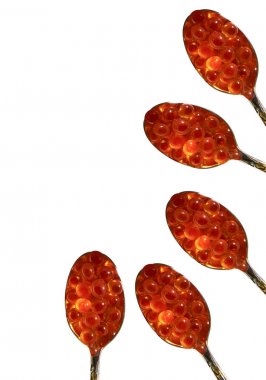 Red caviar and spoons isolated on background clipart