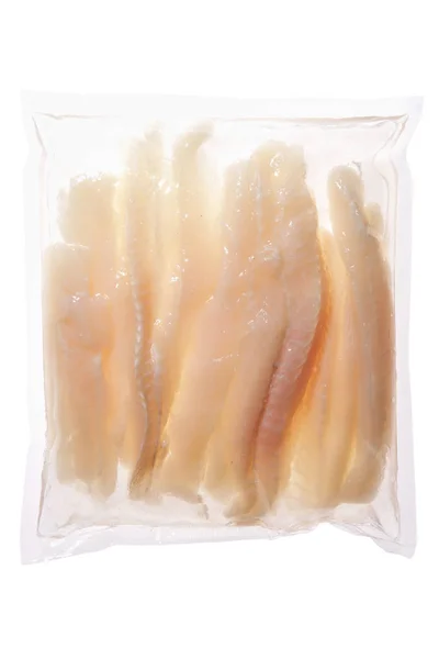 Pangasius Hypophthalmus dolly carne de pescado en recipiente de plástico — Foto de Stock