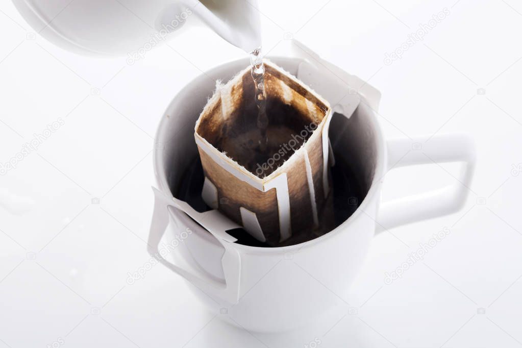 Instant freshly brewed cup of coffee,Drip bag fresh coffee