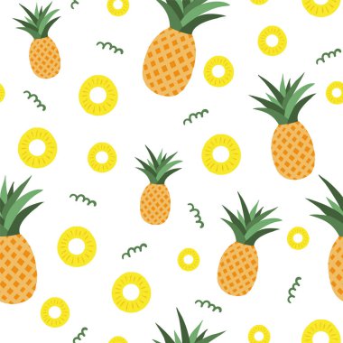 Ananas. Kusursuz bir arka plan. Ananas dokusu vektörü. Tropik meyve.