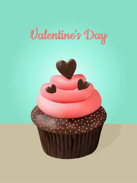 Cupcake ou muffin décoré de coeurs . — Image vectorielle