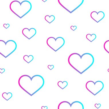 Pink-blue gradient contour hearts seamless pattern.