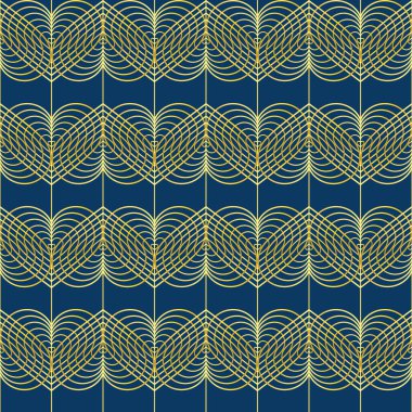 Kusursuz modern model. Klasik deco tarzında. Mavi arka planda izole edilmiş altın eğimli çizgiler ve kalp elementleri. Arkaplan, dolgu, ambalaj ve duvar kağıdı tasarımı için.