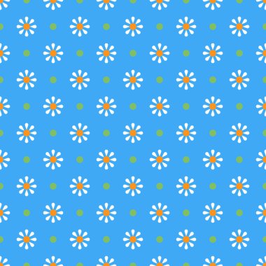 Papatya çayı geometrik, dikişsiz desen. Mavi arka planda izole papatya, soyut basit çiçek tasarımı. Modern minimal tasarım. Grafik tasarımı, tekstil, baskı vs. için mükemmel vektör illüstrasyonu.