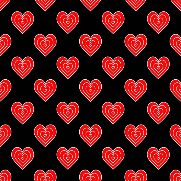 Seamless pattern of red hearts on a black background. Abstract illustration. Creative concept design background for greeting cards, for print packaging, wallpaper, textile or for casino design. — Διανυσματικό Αρχείο