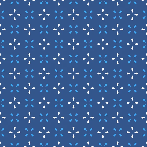 Geometriskt sömlöst vitt och blått mönster. Isolerade objekt och punkter på bakgrunden, abstrakt enkel design. Modern minimal design. Vektorillustration perfekt för grafisk design, textil, tryck. — Stock vektor