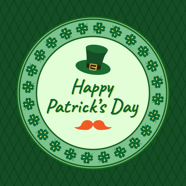 Vektorillustration für das festliche Rahmenmuster des St. Patricks Day. Text in stilvollem Rahmen vor modernem Hintergrund. Entwurf von Banner, Plakat, Flyer, Grußkarte. Vereinzelte helle Elemente auf Hintergrund. — Stockvektor