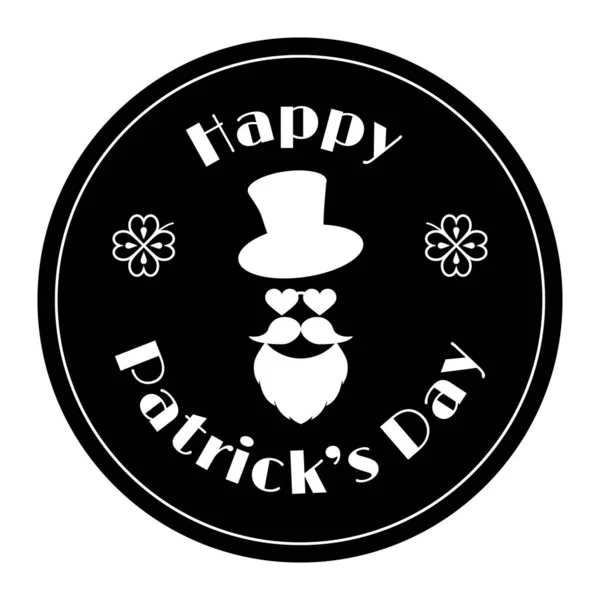 Feliz Patrick s Día vector ilustración de diseño festivo. Pegatina en blanco y negro con todo tipo de decoración y texto. Aislar elementos. Diseño de banner, póster, volante, tarjeta de felicitación, logotipo, embalaje . — Vector de stock