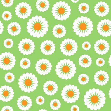 Yaratıcı, kusursuz çiçek vektör deseni. Yeşil arka planda beyaz papatya çayı. Orijinal, tebrik kartları, el ilanları, paketler, baskılar, tekstil vesaire için dekoratif çiçek arkaplanı.