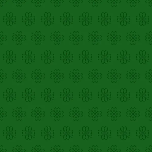 Naadloze vector patroon met donkergroene klaverbladeren, shamrock op een groene achtergrond voor St. Patricks Day. Voorjaarsfeest achtergrond voor wenskaart, flyer, decor, print, verpakking ontwerp en meer. — Stockvector