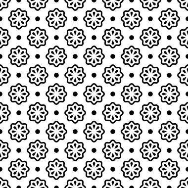 Kusursuz desen. Vektör soyut basit çiçek tasarımı. Beyaz arka planda siyah elementler. Grafik tasarımı, tekstil, baskı, paketleme vs. için modern minimal illüstrasyon mükemmeldir.