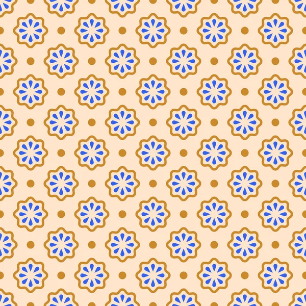 ベクトルシームレスパターン。抽象シンプルな花のデザイン。ベージュ地に青と茶色の要素。グラフィックデザイン、テキスタイル、プリント、梱包などを背景にしたモダンなミニマルなイラスト. — ストックベクタ