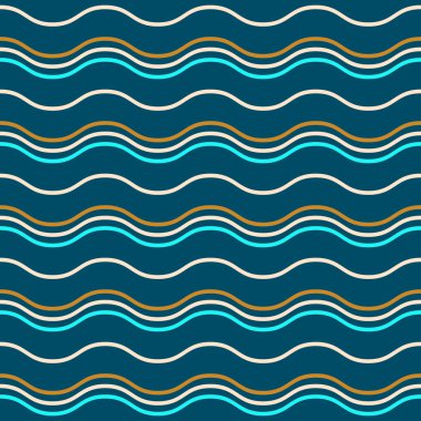 Vektör Kusursuz Desen. Koyu turkuaz bir arka planda renkli yatay dalgalı çizgiler. Basit modern illüstrasyon şenlikli arka plan, tasarım tebrik kartları, tekstil, paketleme, duvar kağıdı vs.