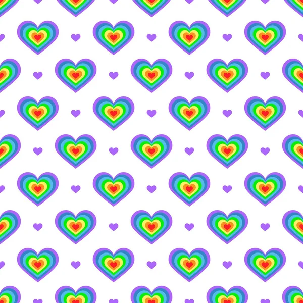 Seamless pattern. Heart with rainbow colors. Vector illustration of colorful heart on white background for holiday designs, greeting cards, holiday prints, designer packaging, stylish textile, etc. — Stock Vector