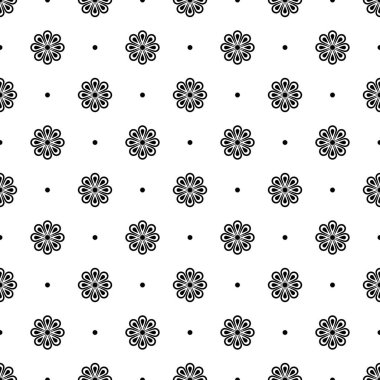 Kusursuz desen. Soyut basit çiçek tasarımı. Beyaz arka planda siyah elementler. Modern minimal illüstrasyon arkaplan grafik tasarımı, tebrik kartları, tekstil, baskı, paketleme vs. için mükemmeldir.