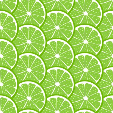 Dilimlenmiş kireç parçalarıyla kusursuz desen. Parlak arka plan turunçgiller tropikal meyveler. Stock vektör illüstrasyonu. Modern geçmiş tasarımları, tebrik kartları, baskı, ambalaj, tekstil fikirleri.