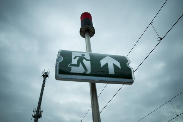 exit sign in railway station