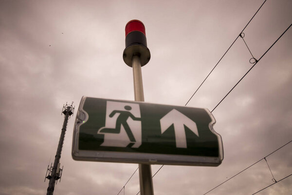 exit sign in railway station